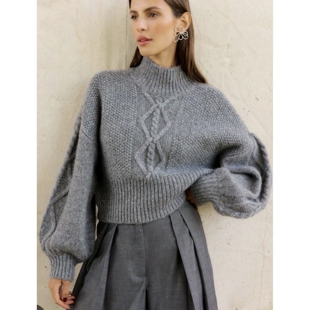 Vero Moda Sweater XXL Chunky Cable Knit Mock Neck Melange Quiet Luxury Boxy Crop